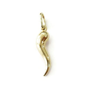 14K Yellow Gold Italian Cornicello Tiny Small Charm Pendant Necklace ~ 0.3