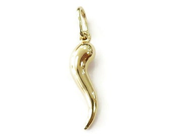 14K Yellow Gold Italian Cornicello Tiny Small Charm Pendant Necklace ~ 0.3
