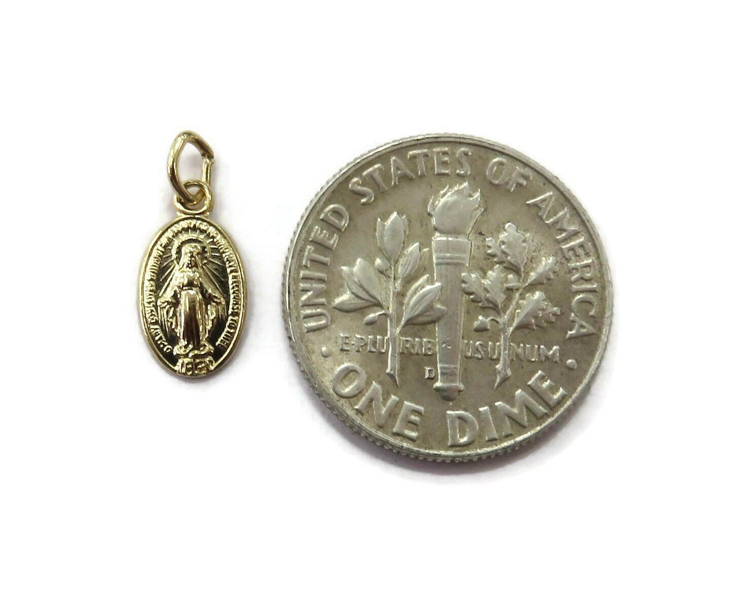 14K Yellow Gold Tiny Oval Virgin Mary Miraculous Medal Charm Necklace ...