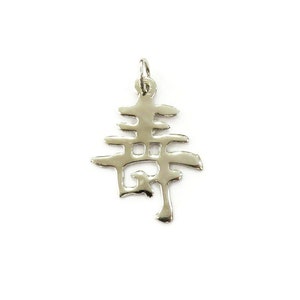 14K White Gold Chinese Writing Symbol Charm Necklace Pendant ~ 1.2