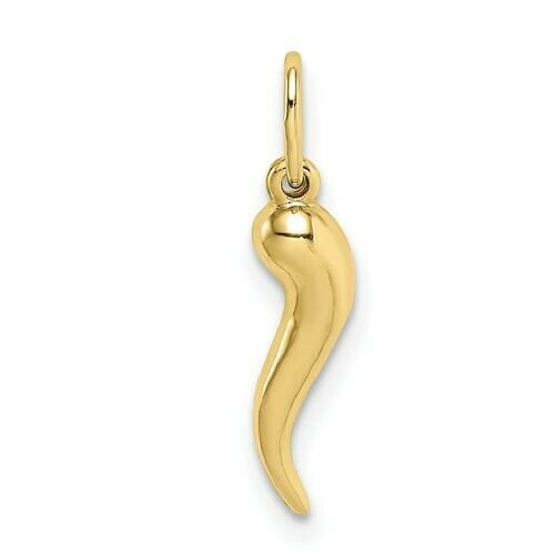 Italienisches Cornicello Charm 3D 10K Gold Italienisches Horn Anhänger – Glücksbringer Cornicello Als 3D Charm, Aus Den USA Gold 10 G