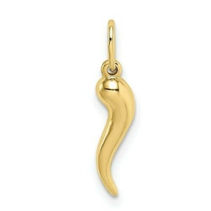 10K Yellow Gold Italian Cornicello Tiny Small Charm Pendant Necklace ~ 0.2