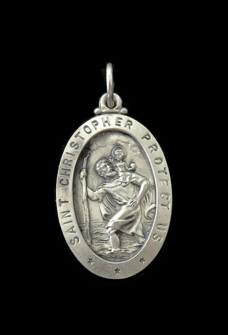 Sterling Silber 0,925 Oval Heiliger Christophorus Medaille Charm