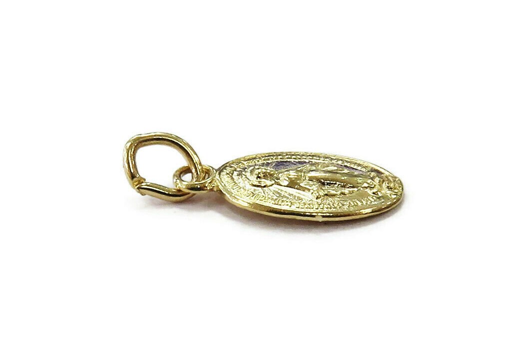 14K Yellow Gold Tiny Oval Virgin Mary Miraculous Medal Charm Necklace ...