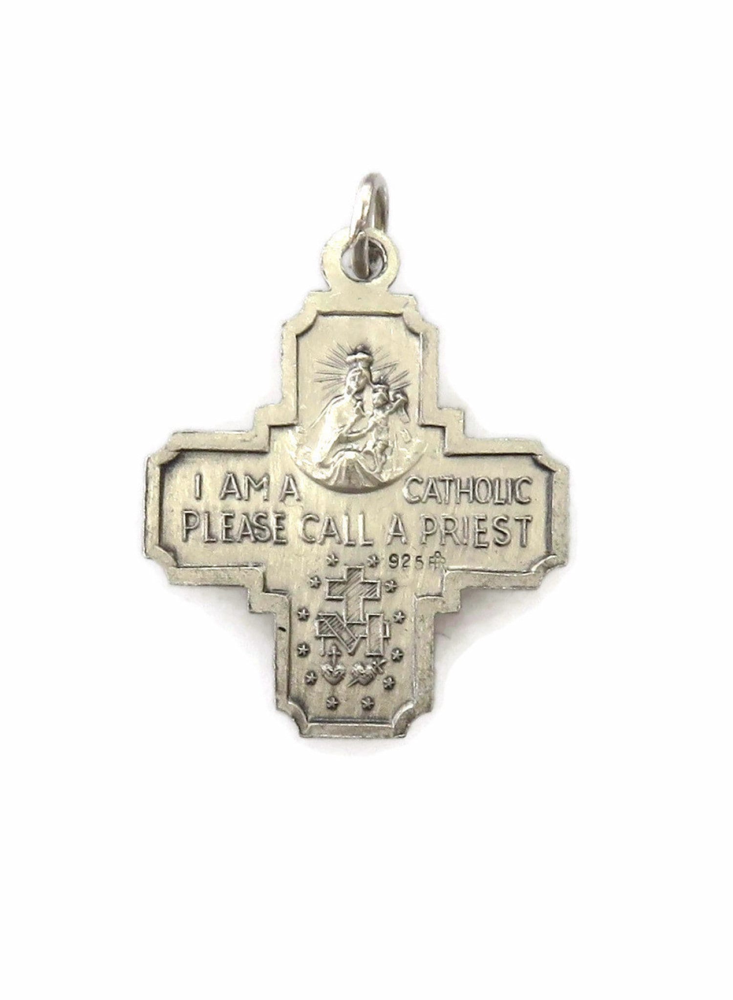 Sterling Silver 0.925 Four 4 - Way Medal Cross Crucifix I Am a Catholic ...