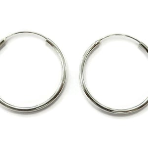 Sterling Silver 0.925 Hoops 2.0 mm Wide Silver Endless Hoop Huggie Earrings