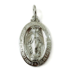 Sterling Silver 0.925 Oval Miraculous Virgin Mary Medal Necklace Pendant Charm