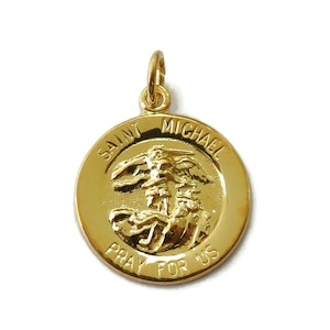 Sterling Silver 0.925 Gold Plated Saint St Michael Medal Necklace Pendant Charm