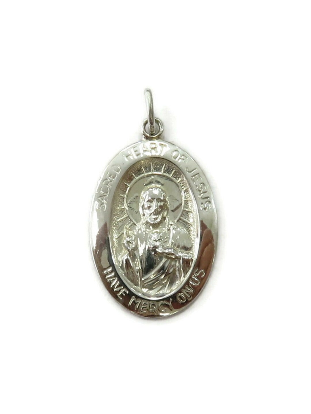 Sterling Silver 0.925 Oval Sacred Heart of Jesus Medal Necklace Pendant ...