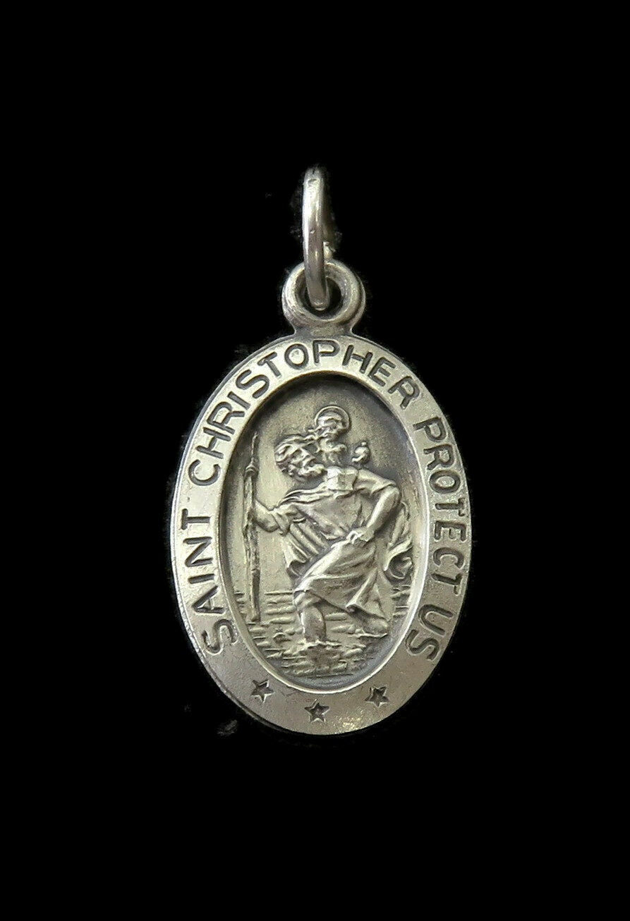 Sterling Silver 0.925 Oval St Saint Christopher Medal Charm Pendant ...