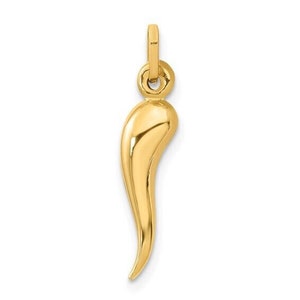 14K Yellow Gold Italian Horn Good Luck Cornicello Charm Pendant Necklace