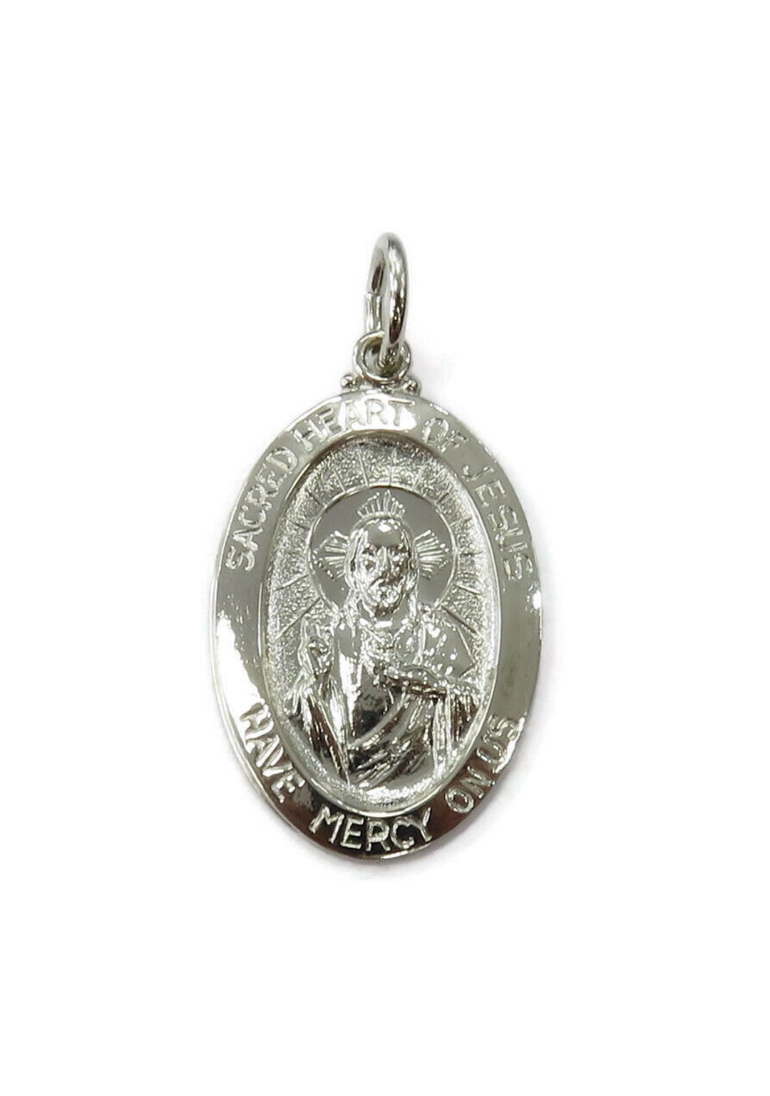 Sterling Silver 0.925 Oval Sacred Heart of Jesus Medal Necklace Pendant ...