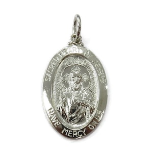 Sterling Silver 0.925 Oval Sacred Heart of Jesus Medal Necklace Pendant Charm