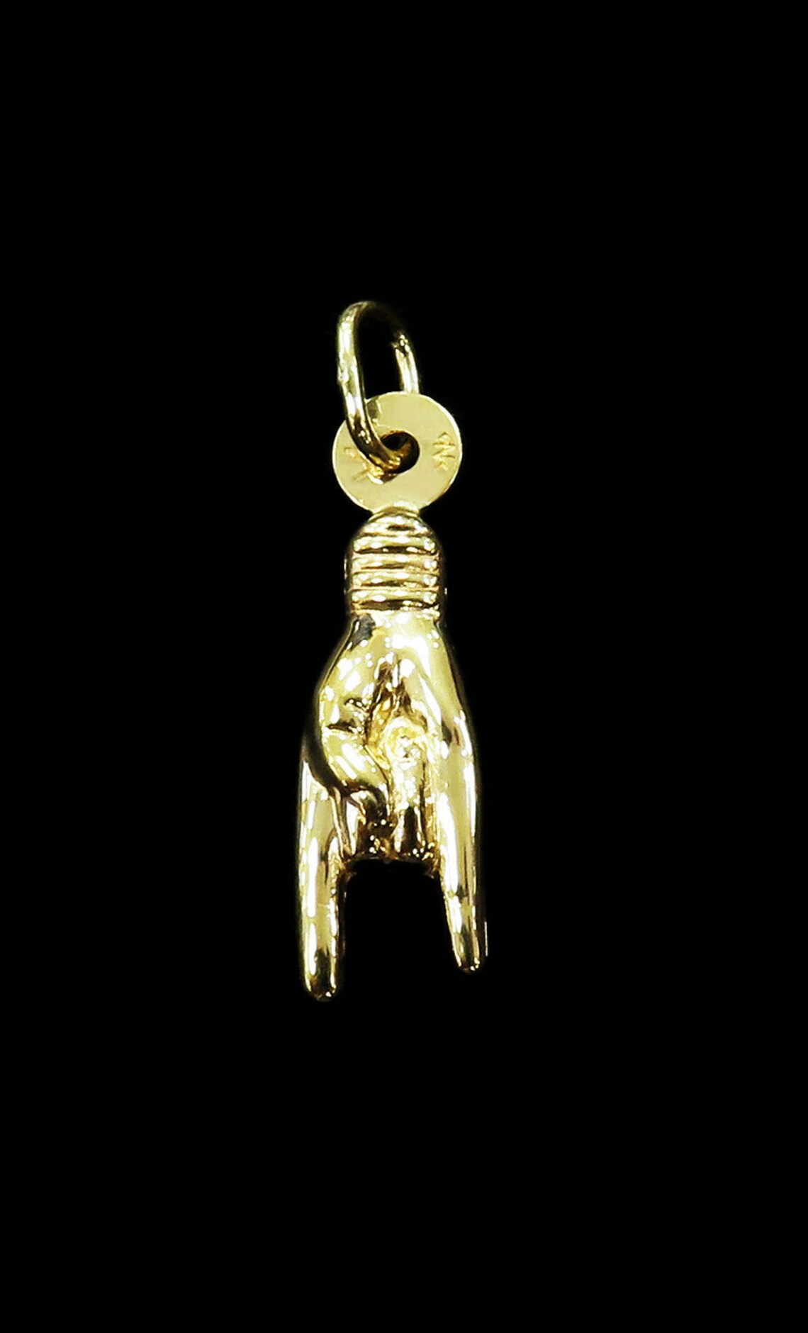 10k Echt Gold Italienisch 3D Hand Cornuto Charm - 10K Gold 1