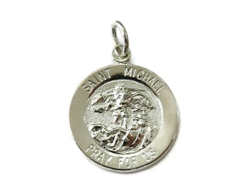 Sterling Silver 0.925 Saint St Michael Archangel Medal Necklace Pendant Charm