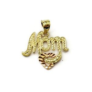 14K Yellow Gold Mom Charm Necklace Pendant ~1.1