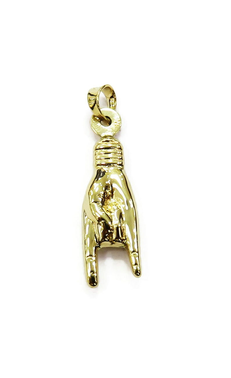 14K Yellow Gold Italian Good Luck Mano Cornuto Hand Charm Etsy