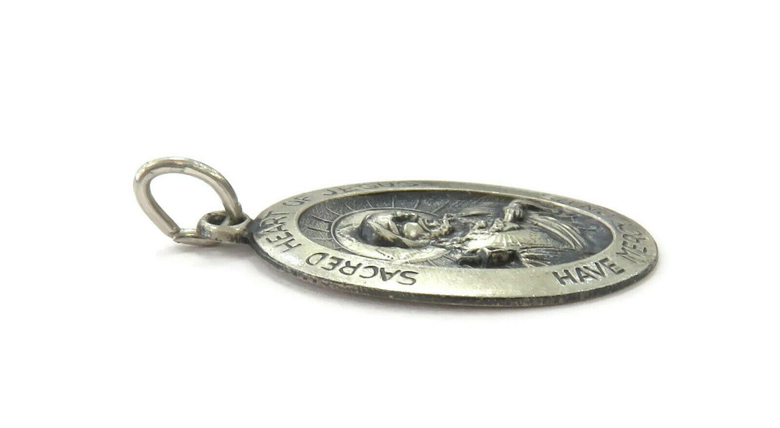 Sterling Silver 0.925 Oval Sacred Heart of Jesus Medal Necklace Pendant ...