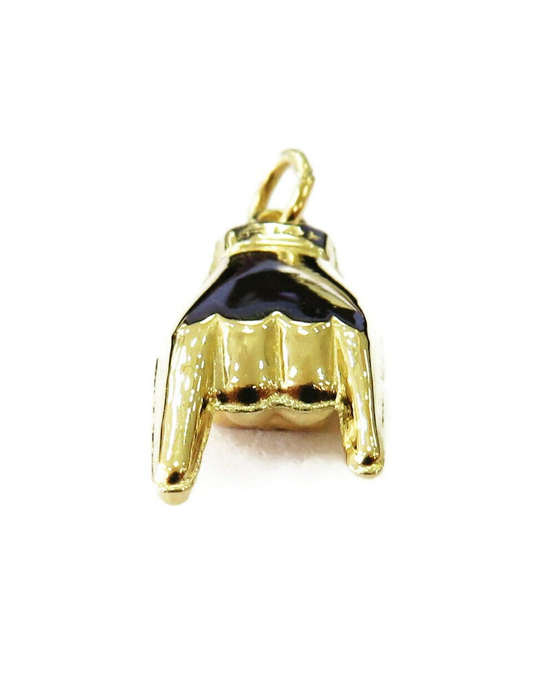 14K Yellow Gold Italian Good Luck Mano Cornuto Hand Charm Etsy