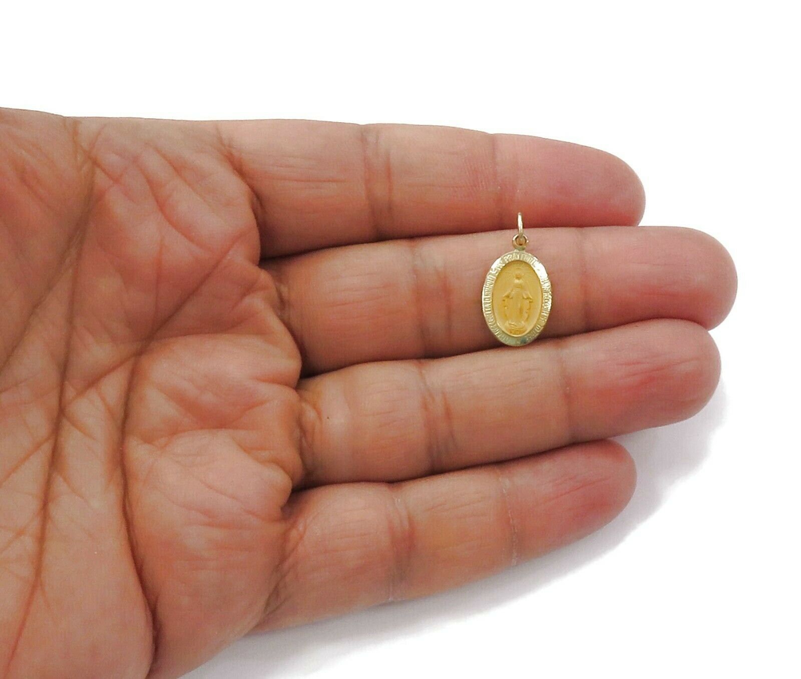 14K Yellow Gold Oval Virgin Mary Miraculous Medal Charm Necklace ...