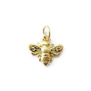 14K Yellow Gold Small Bee Charm Necklace Pendant