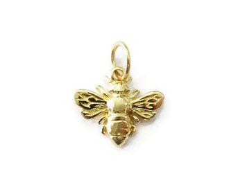 14K Yellow Gold Small Bee Charm Necklace Pendant
