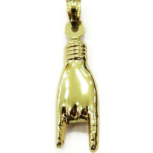 14K Yellow Gold Italian Good Luck Mano Cornuto Hand Charm Pendant Necklace ~ 0.8