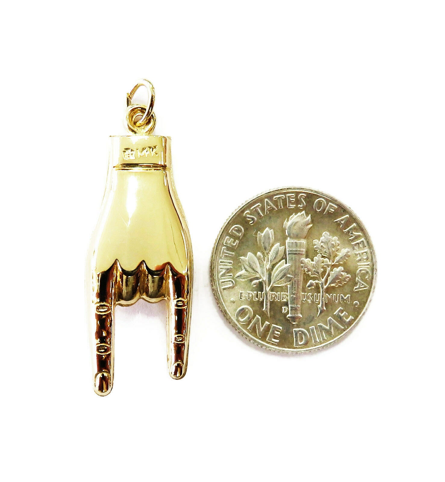 14K Yellow Gold Italian Good Luck Mano Cornuto Love Hand Charm Etsy