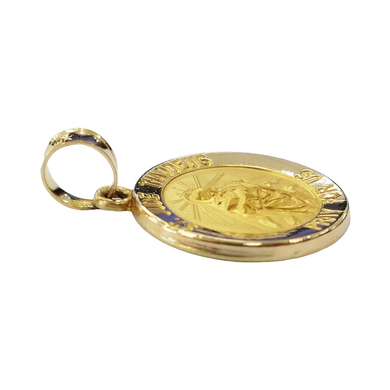 14K Yellow Gold Round Saint St. Jude Thaddeus Medal Necklace Charm ...