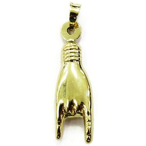 14K Yellow Gold Italian Good Luck Mano Cornuto Hand Charm Pendant Necklace ~ 0.6