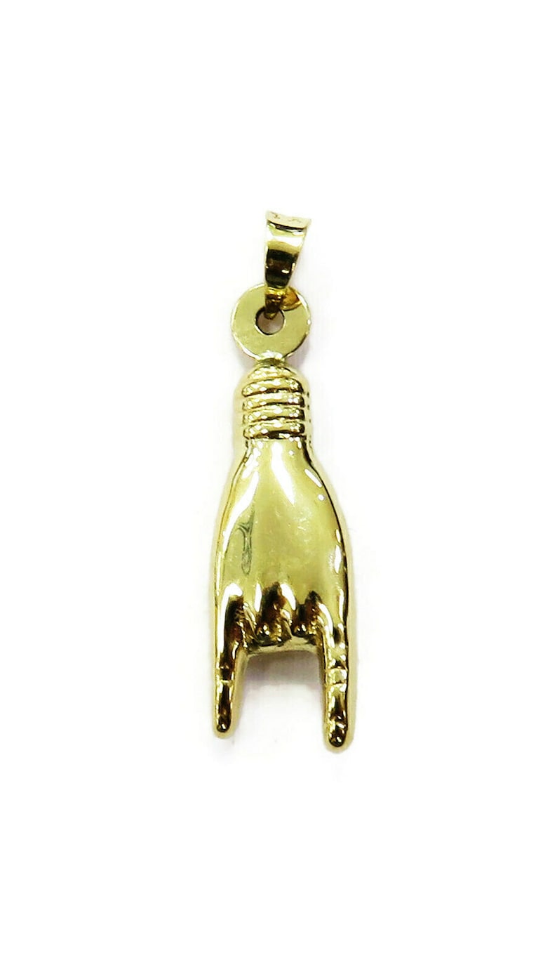 14K Yellow Gold Italian Good Luck Mano Cornuto Hand Charm Etsy