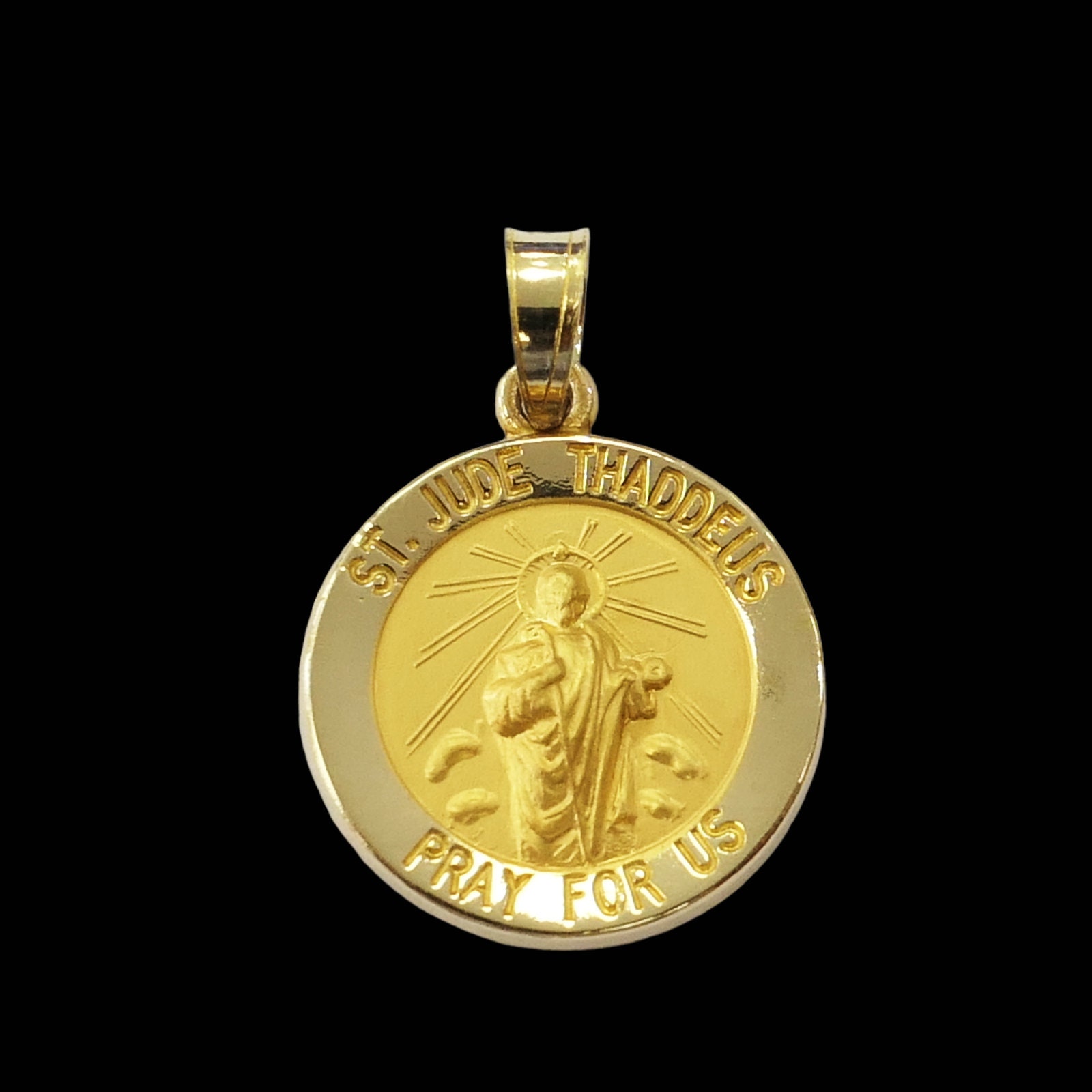 14K Yellow Gold Round Saint St. Jude Thaddeus Medal Necklace Charm ...