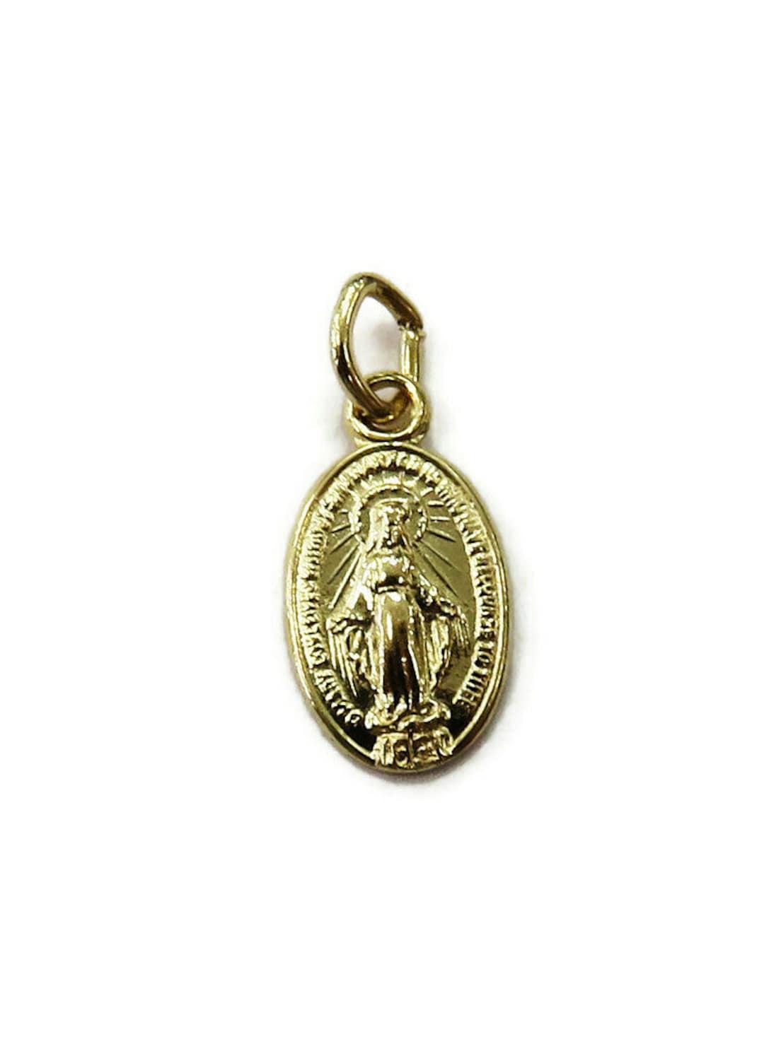 14K Yellow Gold Tiny Oval Virgin Mary Miraculous Medal Charm Necklace ...