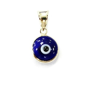 14K Yellow Gold Evil Eye Good Luck Necklace Pendant Charm