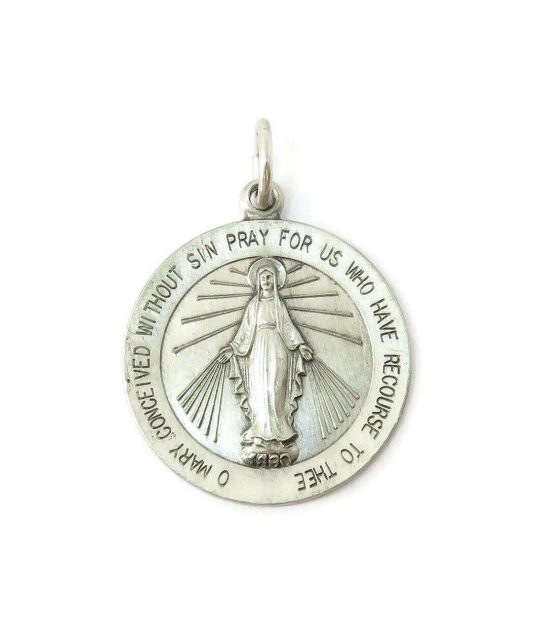 Sterling Silver 0.925 Round Miraculous Virgin Mary Medal Necklace ...