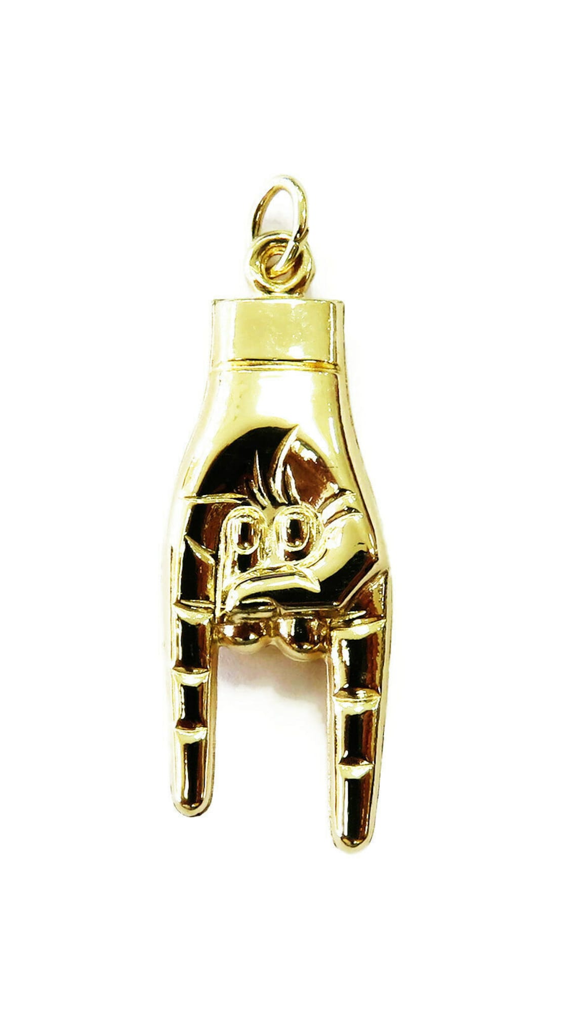 14K Yellow Gold Italian Good Luck Mano Cornuto Love Hand Charm Etsy