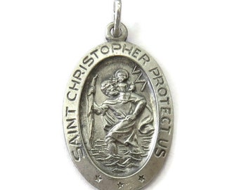 Sterling Silver 0.925 Oval St Saint Christopher Medal Charm Pendant Necklace