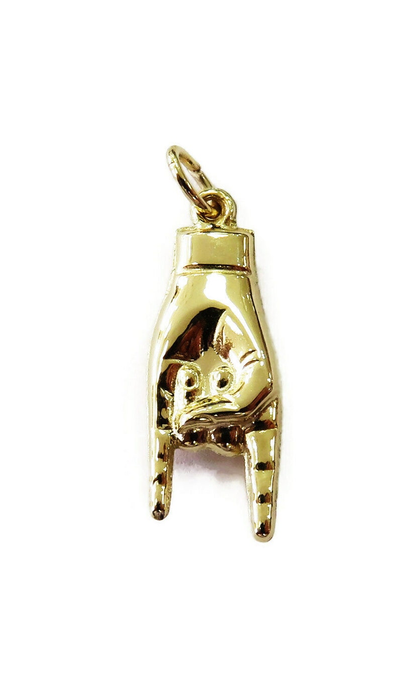 14K Yellow Gold Italian Good Luck Mano Cornuto Hand Charm Etsy
