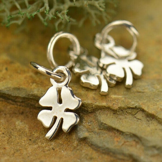 Sterling Silver Tiny Four Leaf Clover Charm Necklace Pendant
