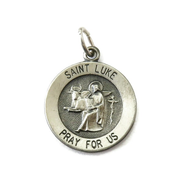 Sterling Silver 0.925 Saint St Luke Medal Necklace Pendant Charm