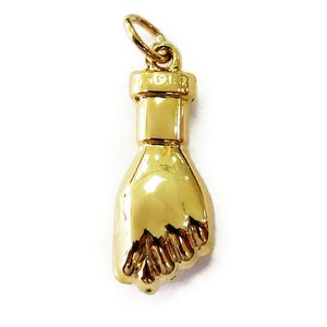 14K Yellow Gold Italian Good Luck Mano Fico Hand Charm Pendant Necklace ~ 0.7