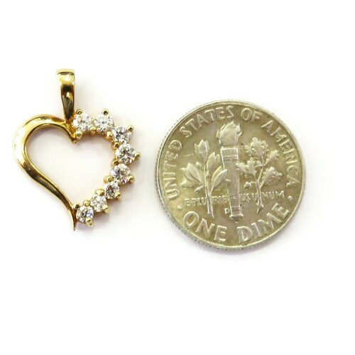 14K Yellow Gold Heart with Cubic Zirconia Charm Necklace Pendant shops ~ 1.1