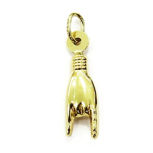 10K Yellow Gold Italian Good Luck Mano Cornuto Hand Charm Pendant Necklace ~ 0.4