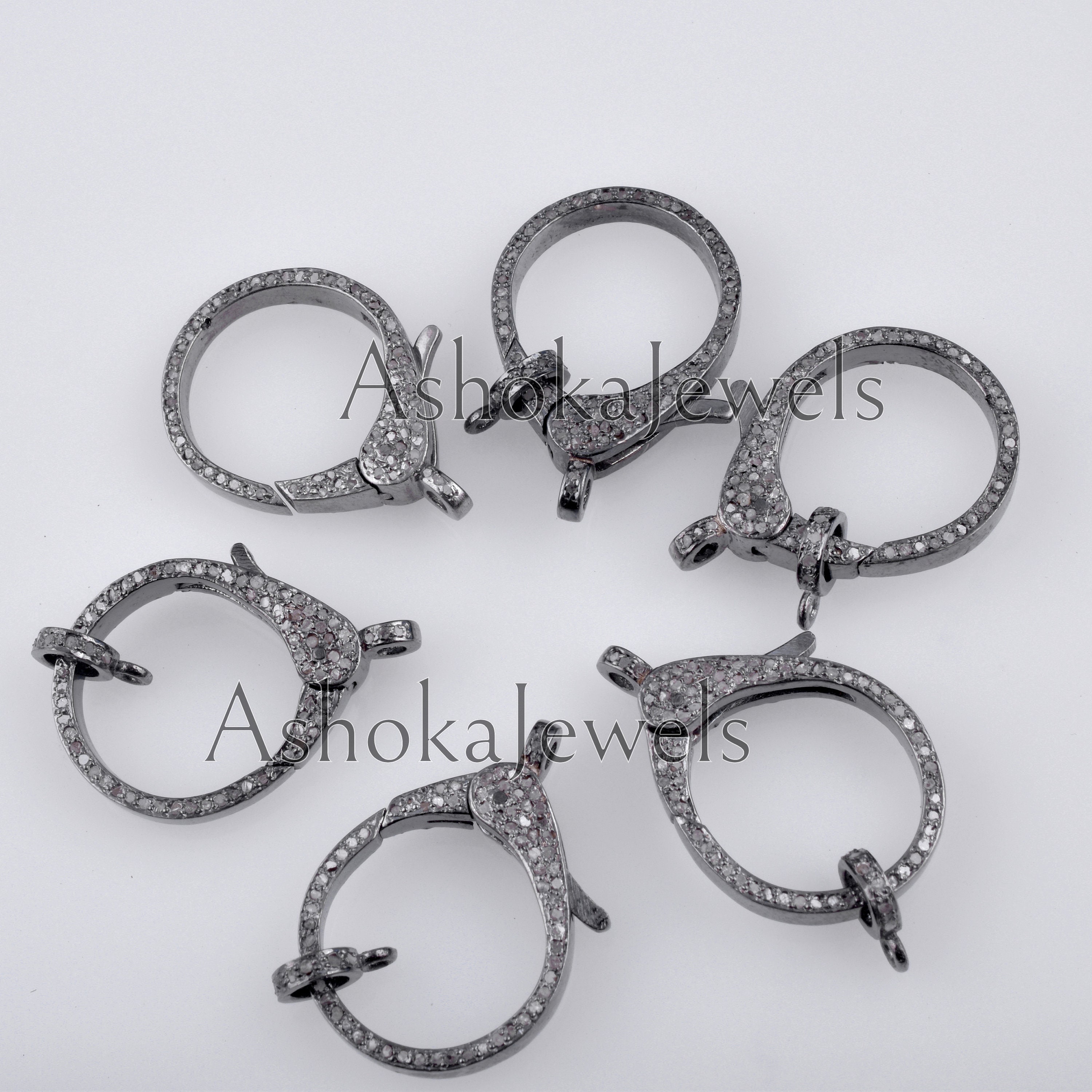 1 Pcs Pave Diamond Clasp 925 Sterling Silver Finding Charm Etsy