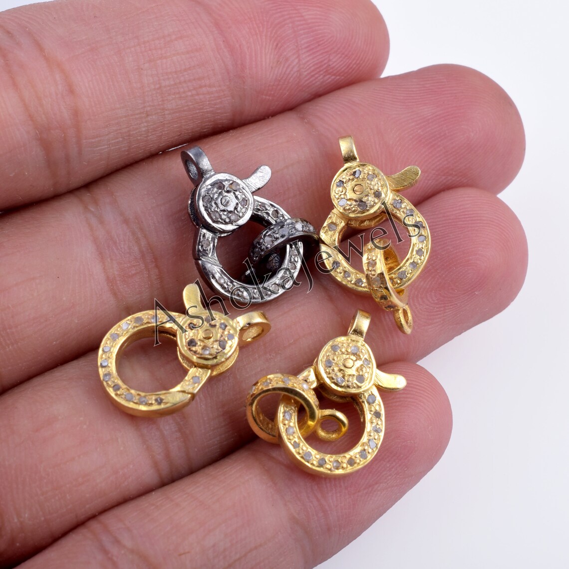 Lobster Clasp With Pave Diamonds in 925 Sterling Silver Etsy