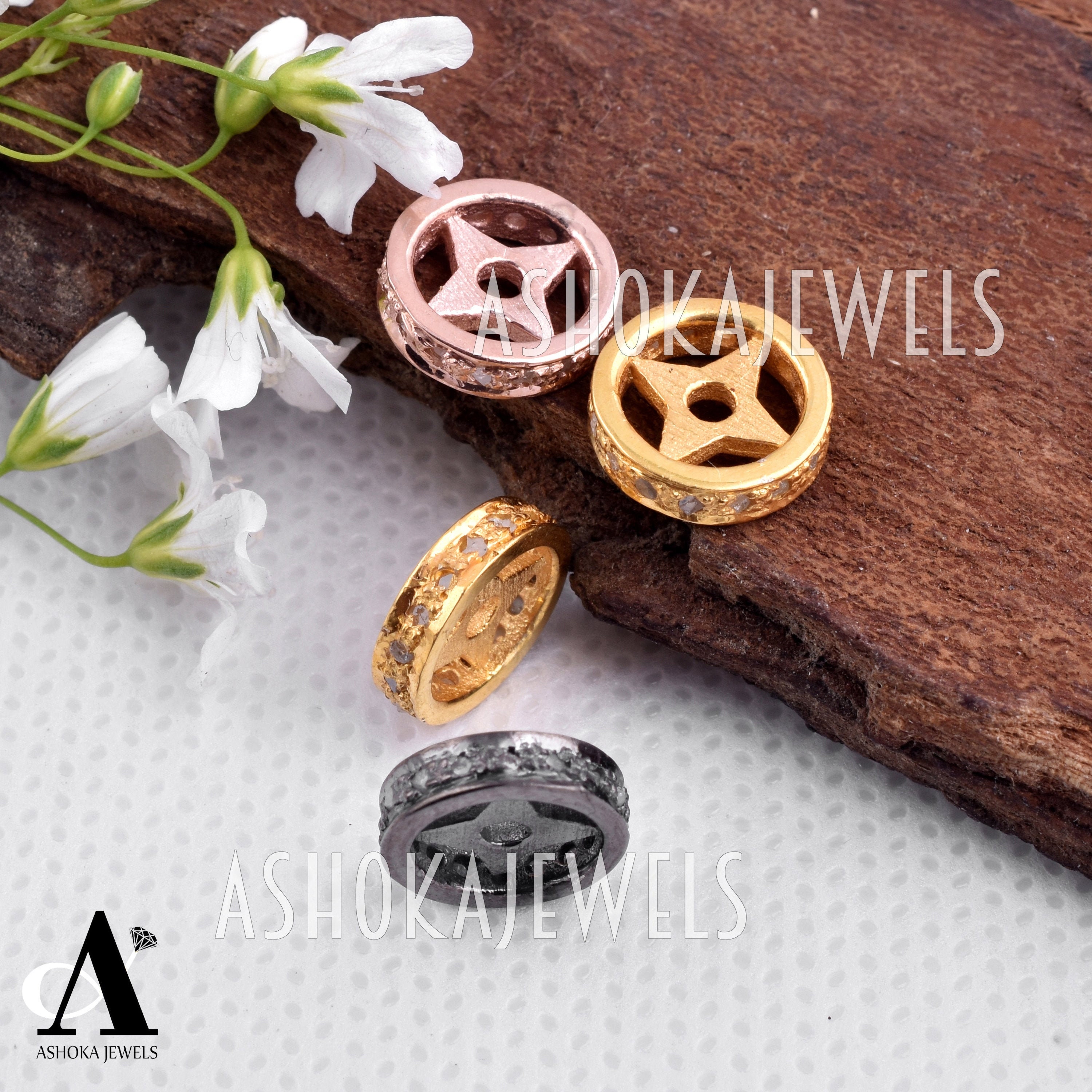 Spacers Design Pave Diamond Spacer Findings Pave Diamond Bead Etsy UK