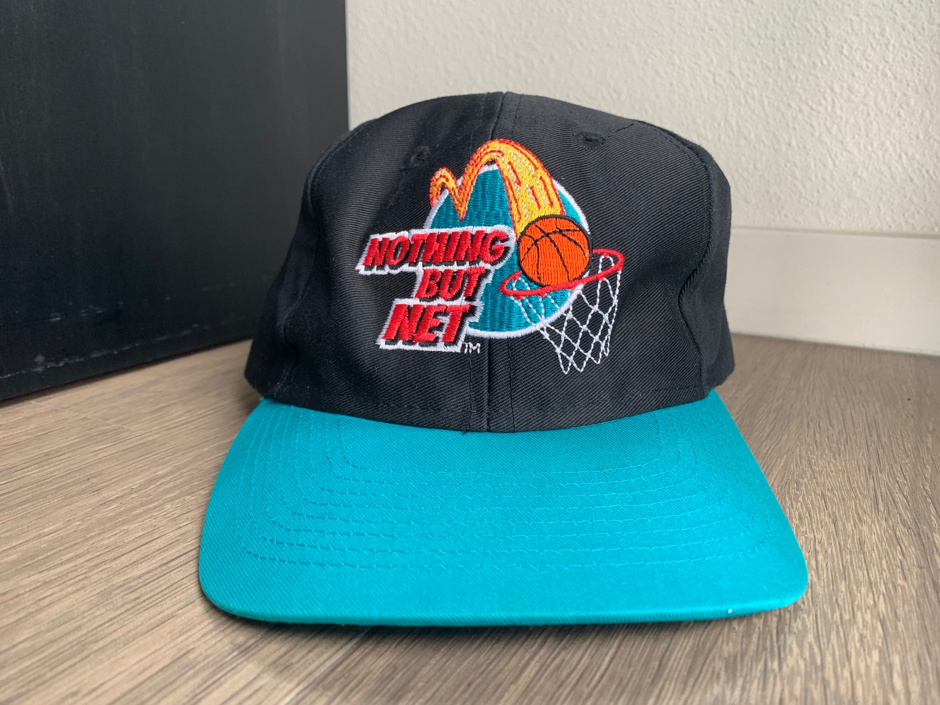 Vintage 1993 Nothing But Net Mcdonalds Black and Teal Snapback Hat
