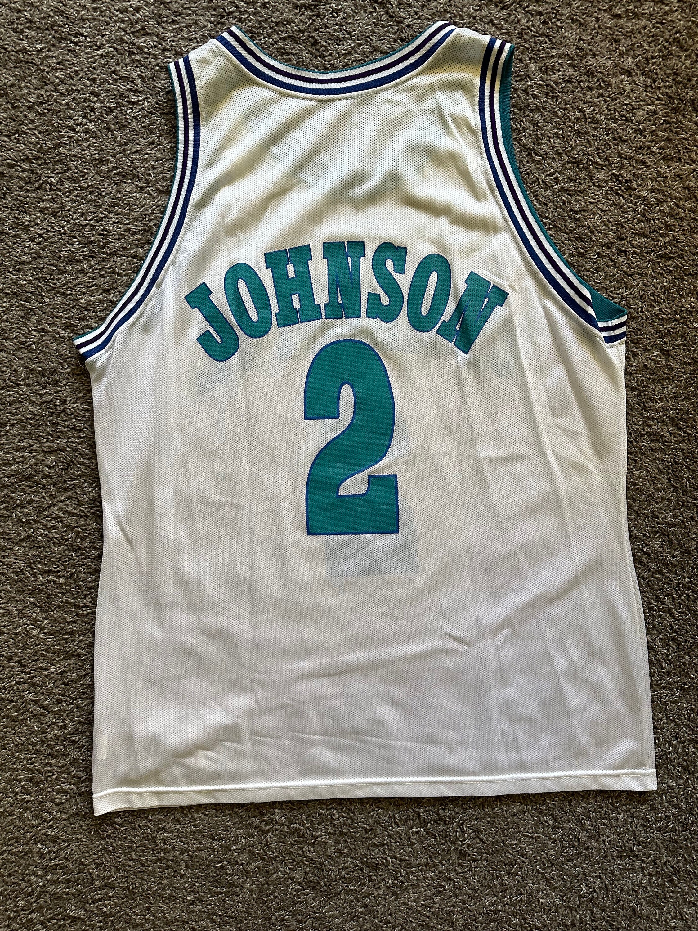 Larry Johnson White Charlotte Hornets Champion Jersey Size 48 XL