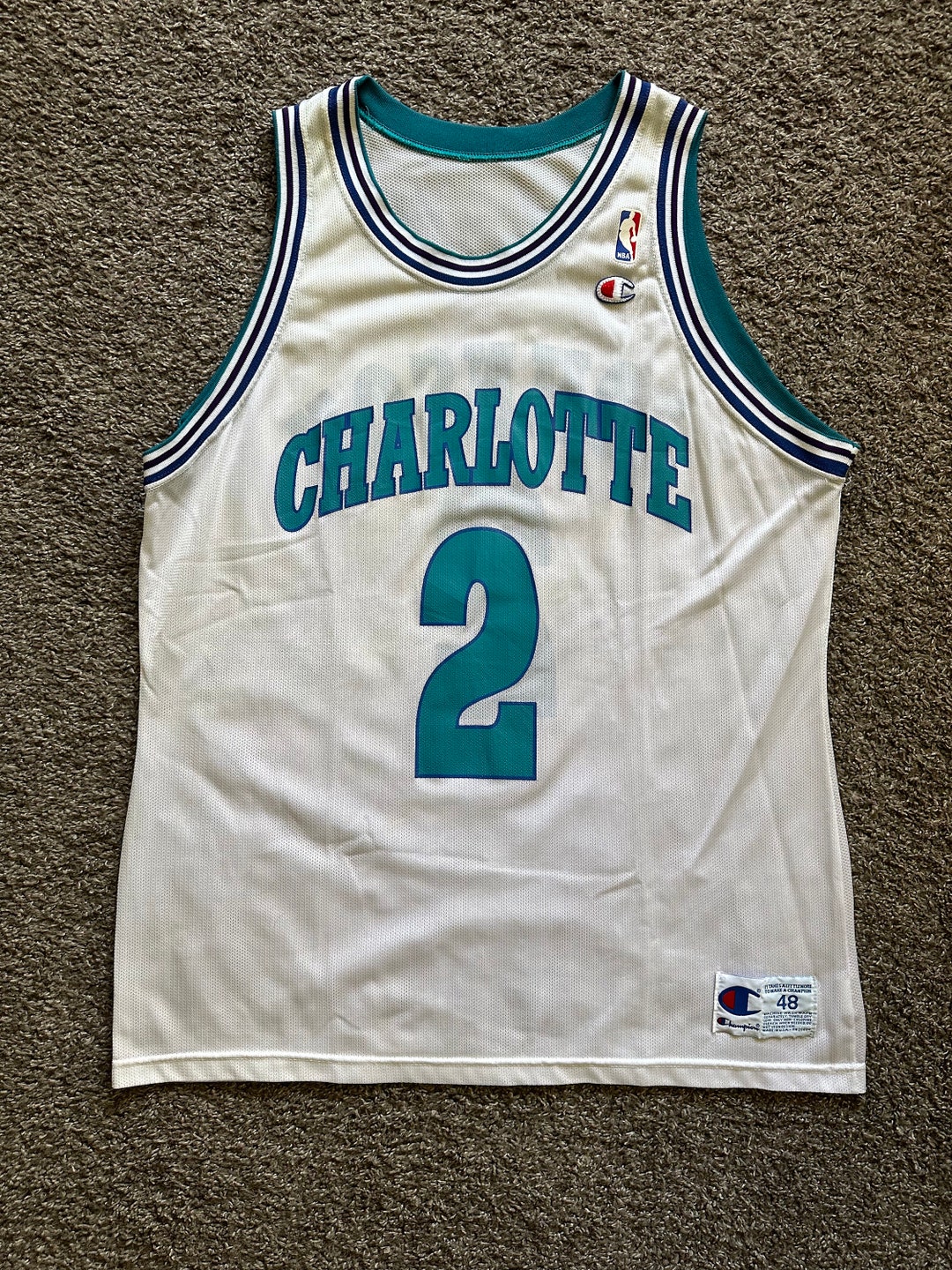 CHARLOTTE バスケットボール ユニフォーム 2号 48サイズ Larry Johnson White Charlotte Hornets Champion Jersey Size 48 XL