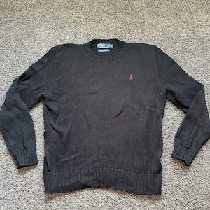 Vintage Black Polo Ralph Lauren Black Knit Size Large Crewneck Sweater